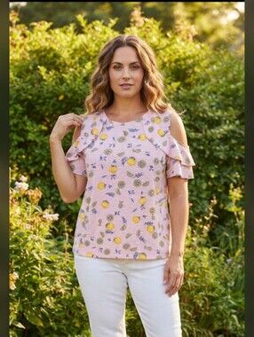 Juicy Couture Pink Lemon Print Cold-Shoulder Women's Top